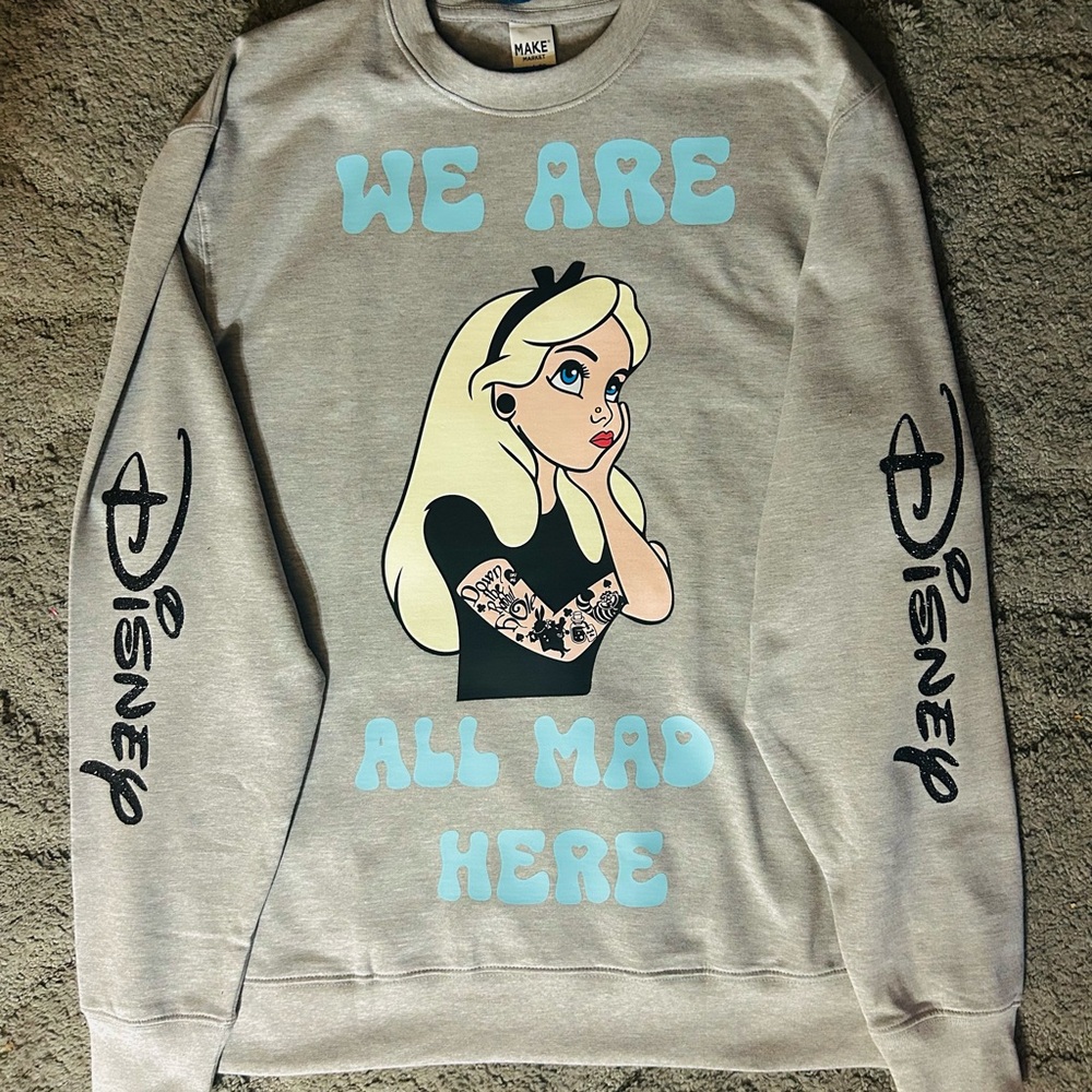 Disney Gray Sweatshirt with Alice and Blue Text